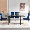 5-Piece Slate Dining Table Dining Set Including Blue Velvet High Back Golden Color Legs for Living Room,Dining Room,Kitchen