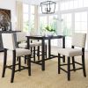 TOPMAX 5 Piece Rustic Wooden Counter Height Dining Table Set with 4 Upholstered Chairs for Small Places, Espresso+ Beige