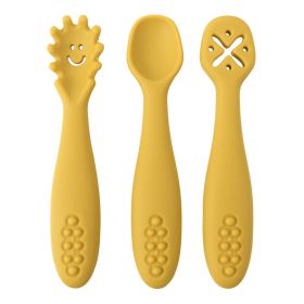 3 Silicone Spoons And Forks Baby Cutlery (Option: 008mustard)