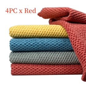 Household Daily Dish Towel Scouring Pad Kitchen Cleaning Towel (Option: Red-30x30cm-4PCS)