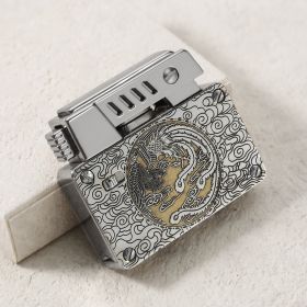 One-click Catapult Double Fire Creative Double-sided Carved Personality Lighter (Option: Dragon And Phoenix-Gift Box)