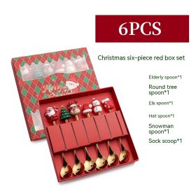 Creative Stainless Steel Christmas Spoon Kit (Option: E 6pc Six Piece Set Red Box)