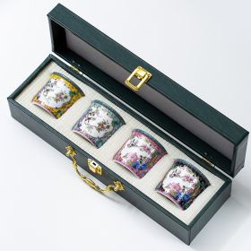 Porcelain Tea Tasting Cup Gift Box Chinese Style (Option: 4 Flower And Bird Cups)