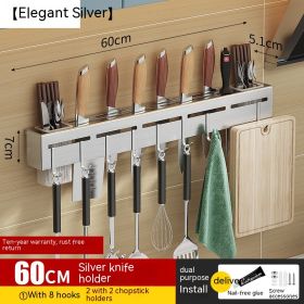 Non Punching Kitchen Hook Wall Mounted Storage Rack (Option: Thickened Silver-60cm)