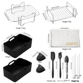 Stainless Steel Double-layer Grill Rack Steamer Air Fryer Accessories Rectangular Barbecue Grill (Option: 7 Sets)