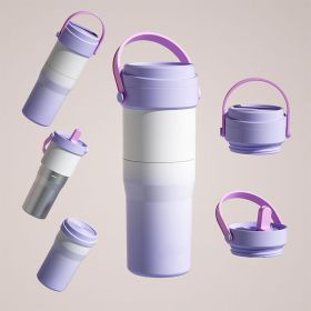 Stainless Steel Large Capacity Double Lid Double Bottle Sports Cup With Straw (Option: Light Purple-650 Ml)