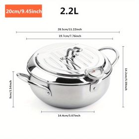 1pc Tempura Deep Fry Pot, Thickened 304 Stainless Steel Tempura Fryer With Thermometer, Japanese Style Tempura Fryer Pan (capacity: 2.2L)