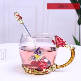 1pc Rose Enamel Crystal Tea Cup; Coffee Mug; Tumbler Butterfly Rose Painted Flower Water Cups; Clear Glass With Spoon Set (Color: Red, size: )