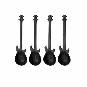 4Pcs Metal Guitar Spoon Flatware Set 18/10 Stainless Steel Guitar Spoons Creative Milk Coffee Spoon Ice Cream Candy Teaspoon (Color: Black 4 Pcs)