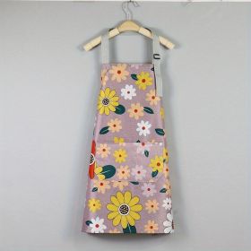 1pc Oil-proof And Waterproof Apron; Floral Pattern Kitchen Cooking Apron With Pocket (Color: Pink)