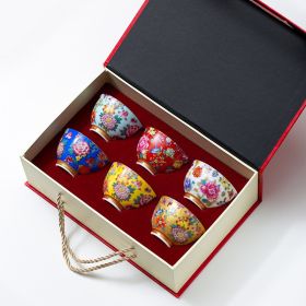 Porcelain Tea Tasting Cup Gift Box Chinese Style (Option: 6 Peony Cups)