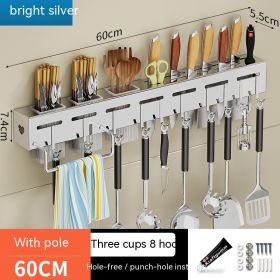 Non Punching Kitchen Hook Wall Mounted Storage Rack (Option: Extra thick silver color-60cm)