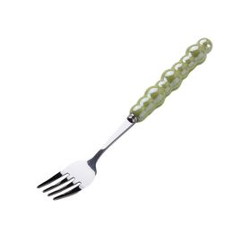 Light Luxury Ceramic Pearl Handle Knife Fork And Spoon Creative Stainless Steel Tableware (Option: Fruit Green Dinner Fork)