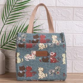 Lunch At Work Lunch Box Bag Aluminum Foil Thickening Handheld Canvas Insulation (Option: Blue Floral Kitten)